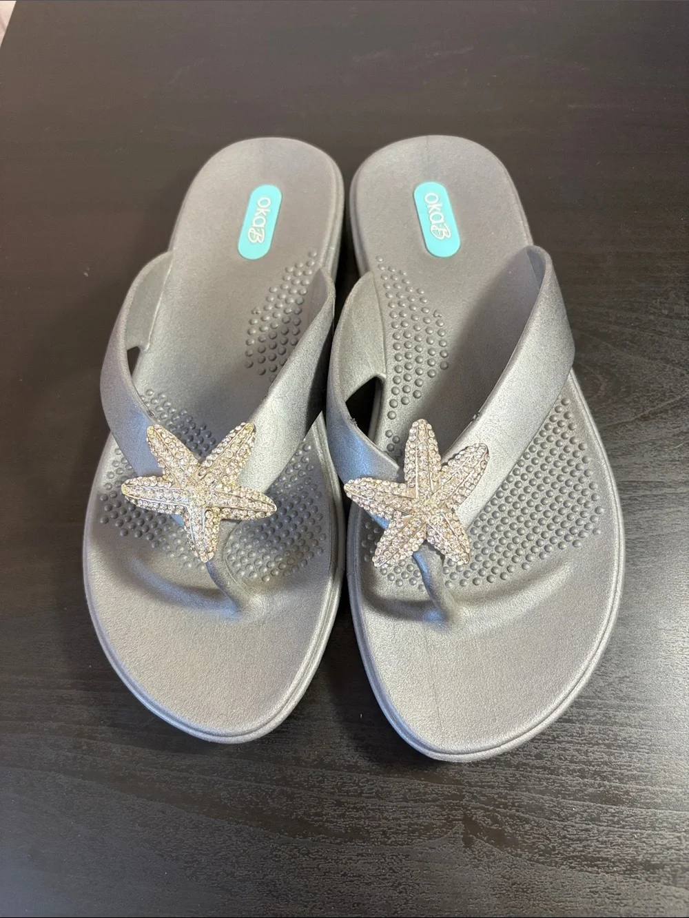OKA b. Silver Starfish Rhinestone Flip Sandals